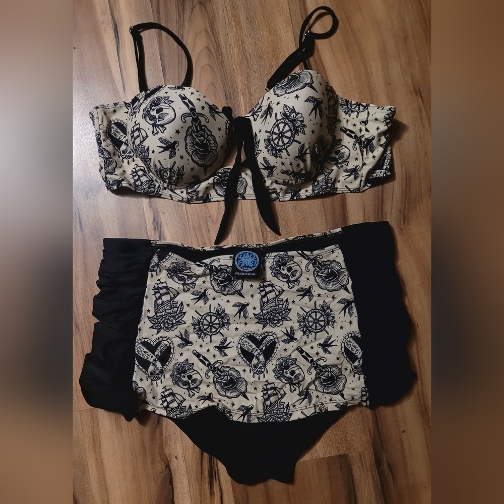 Too Fast Nautical Tattoo Rockabilly Print Retro Bikini Set XXL